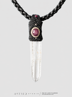 Macramé en leren ketting met A+++ Lemurische kwarts en sterrobijn