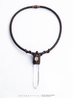 Collar Macrame y Cuero con Cuarzo y Piedra Luna