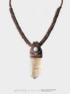 Collar Macrame Tubular Cuarzo Ahumado y Aguamarina