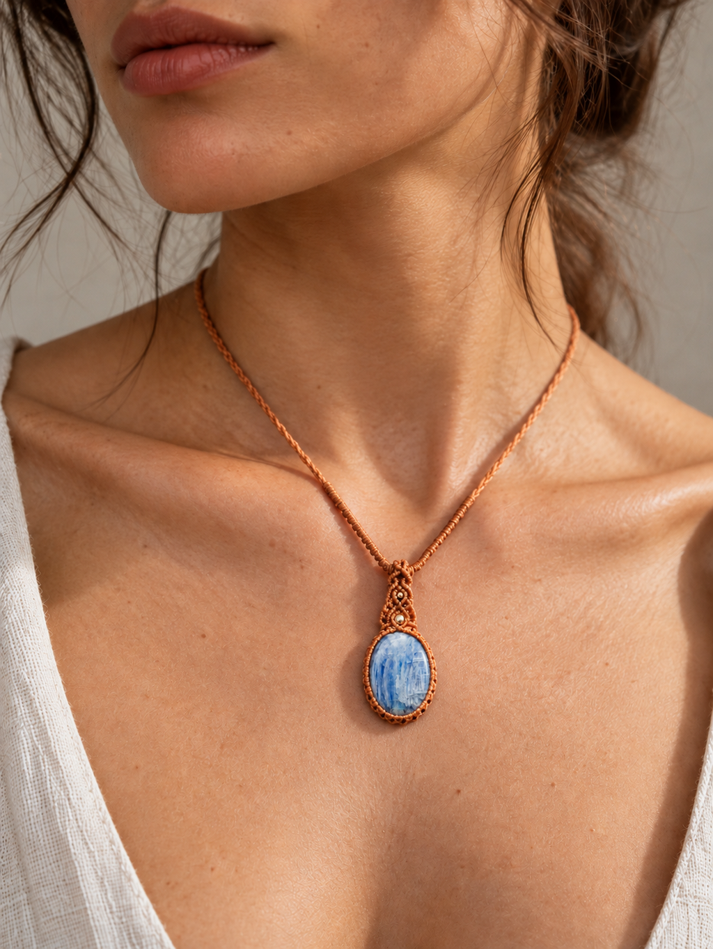 Tubular Kyanite Macrame Necklace
