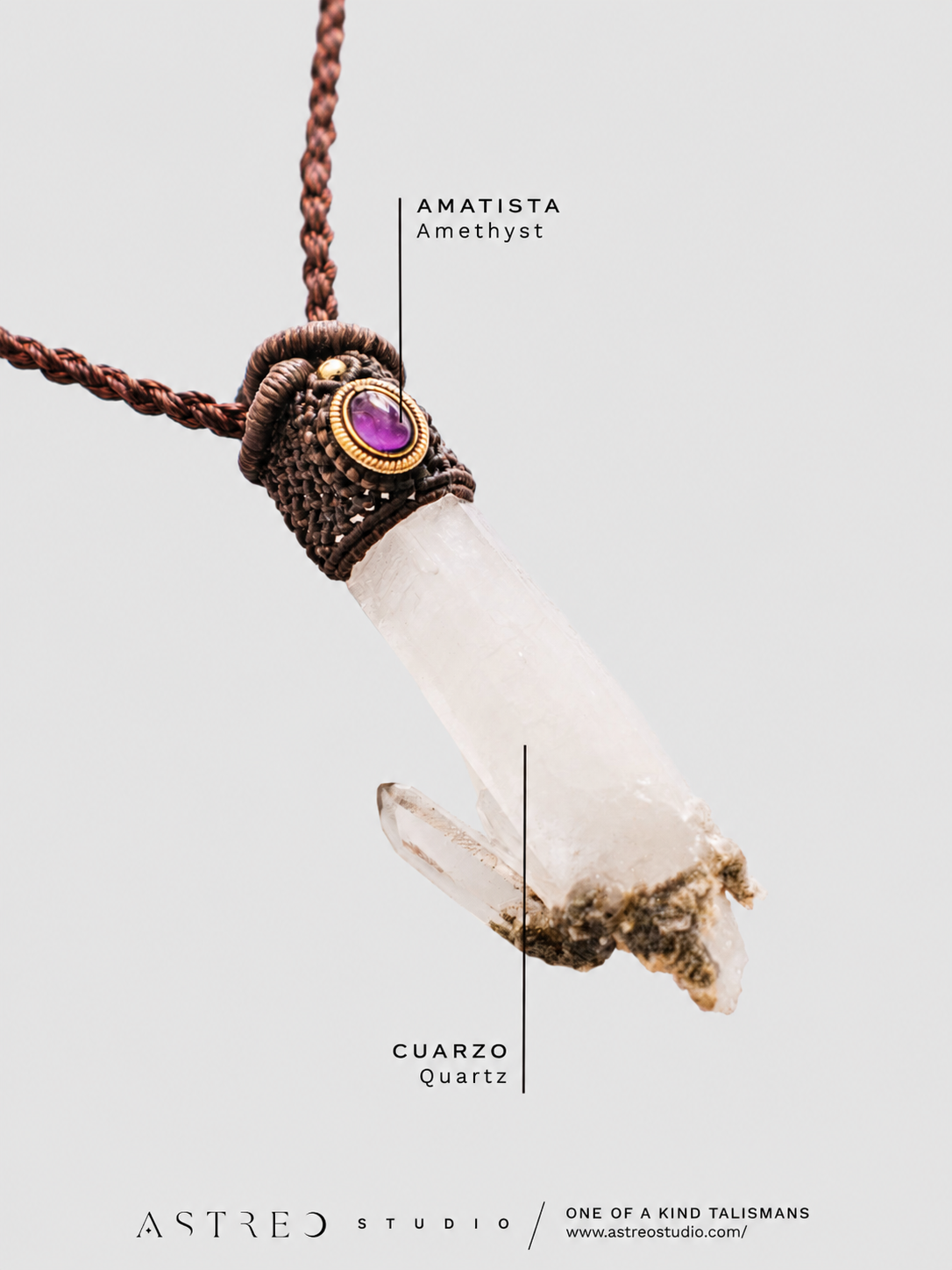 Collar Macrame Cuarzo Clorita y Amatista