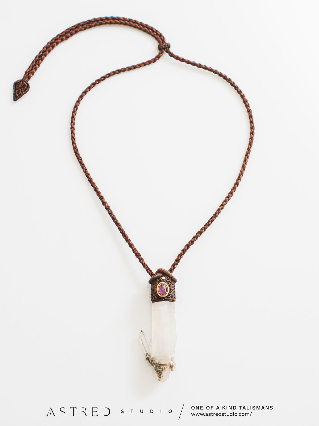 Collar Macrame Cuarzo Clorita y Amatista