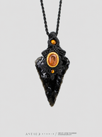 Collar Macrame Lanza de Obsidiana y Piedra Sol