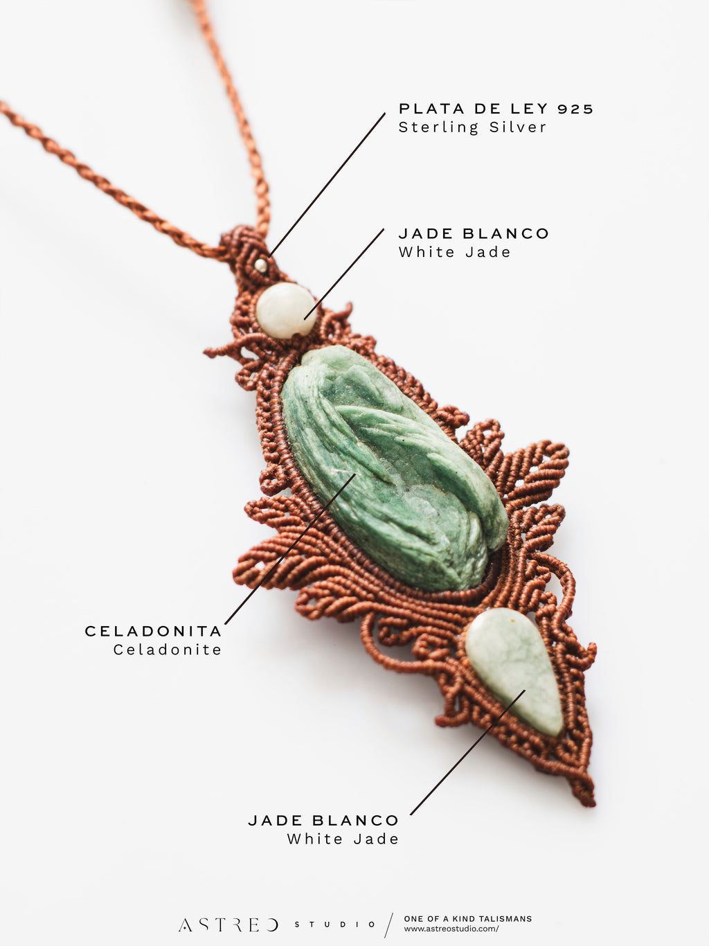 Macrame Celadonite and White Jade Necklace 