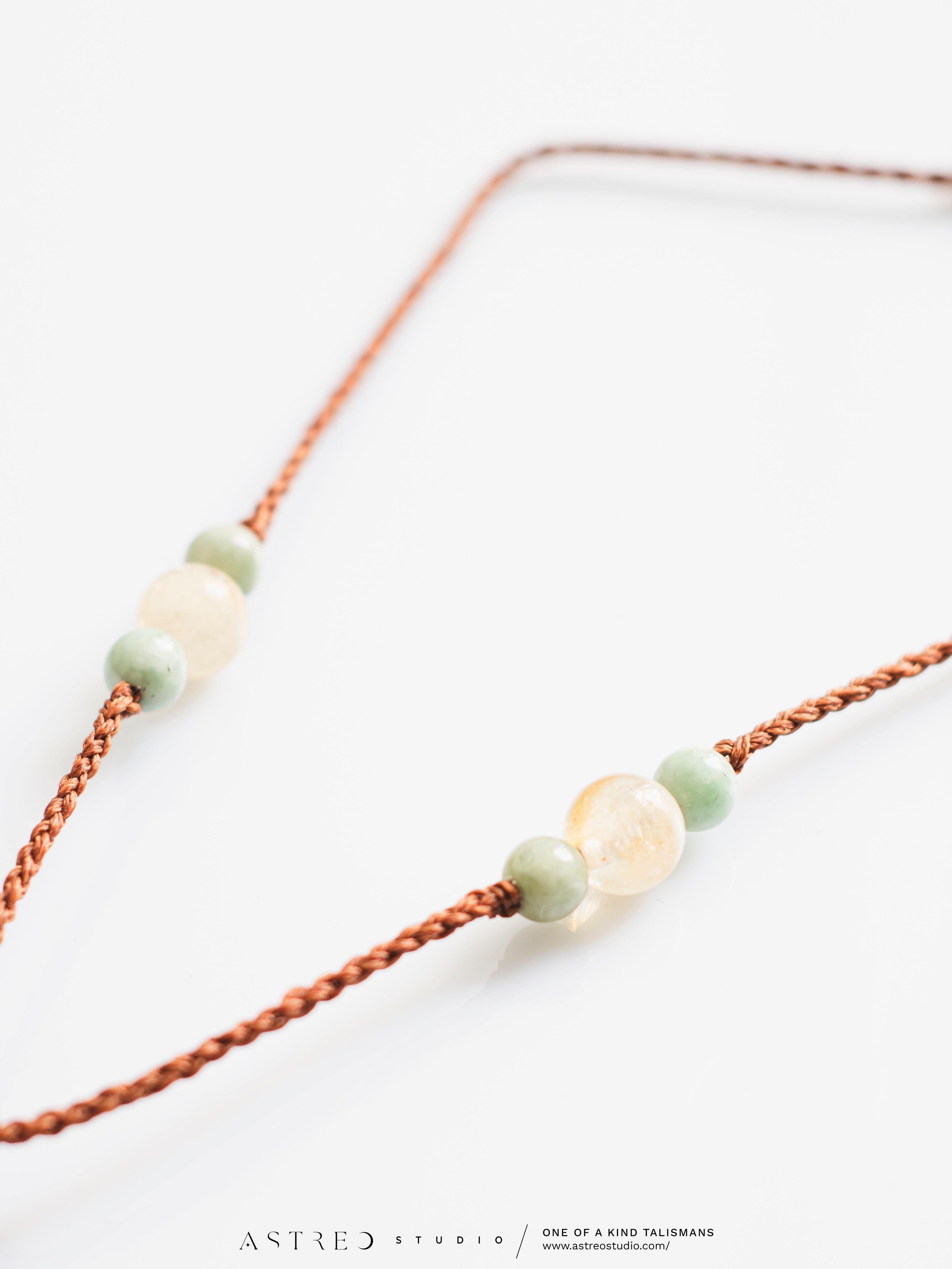 Macrame Celadonite and White Jade Necklace 