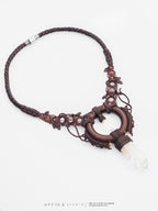"We Are All One" | Collar Macrame con Cuarzo Gemelo Golden Healer Blue Smoke