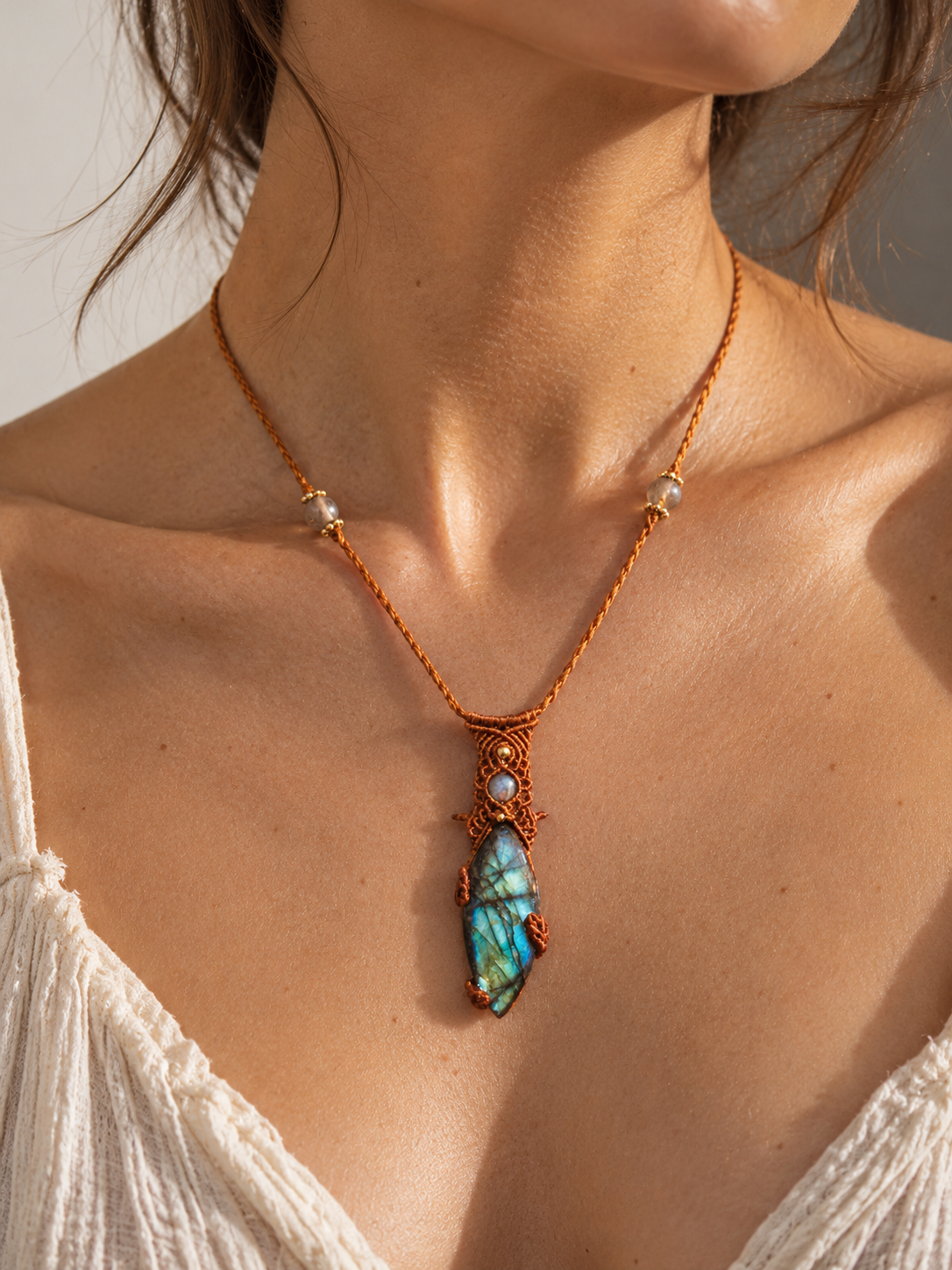 Labradoriet Macramé Ketting 