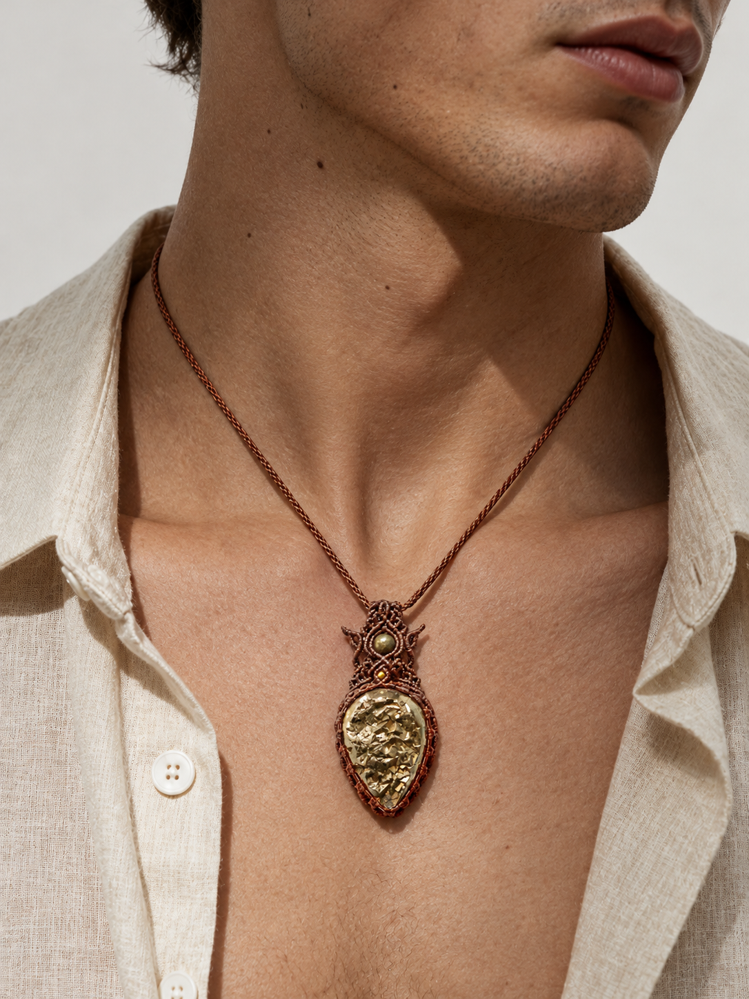 Macramé Ketting Druzy Pyriet