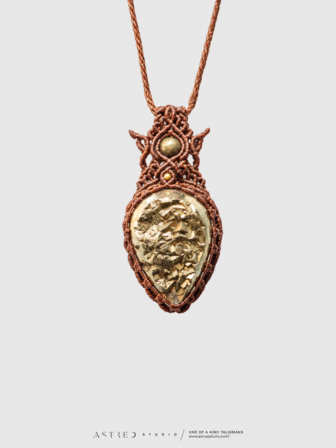 Macramé Ketting Druzy Pyriet