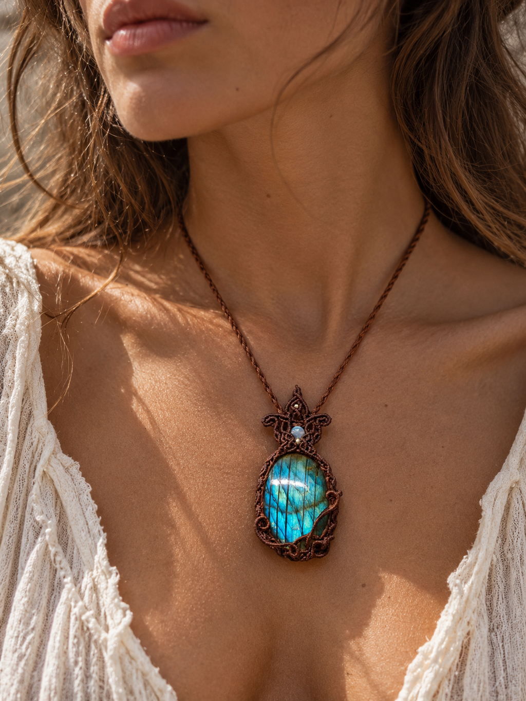 Collar Macrame Labradorita Azul A++