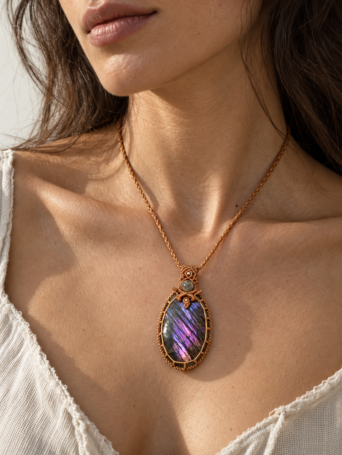 Macramé Labradoriet Ketting XL 