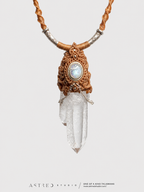 Collar Macrame Cuarzo Maestro Gemelo y Piedra Luna