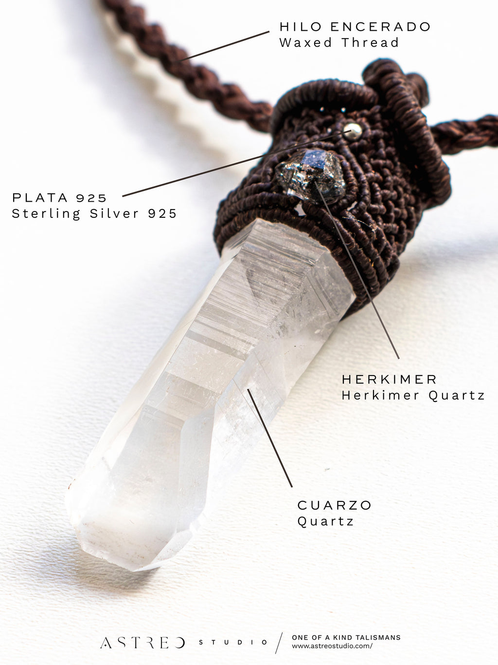 Macramé Ketting Meesterkwarts V: Lemurisch Venster en Herkimer