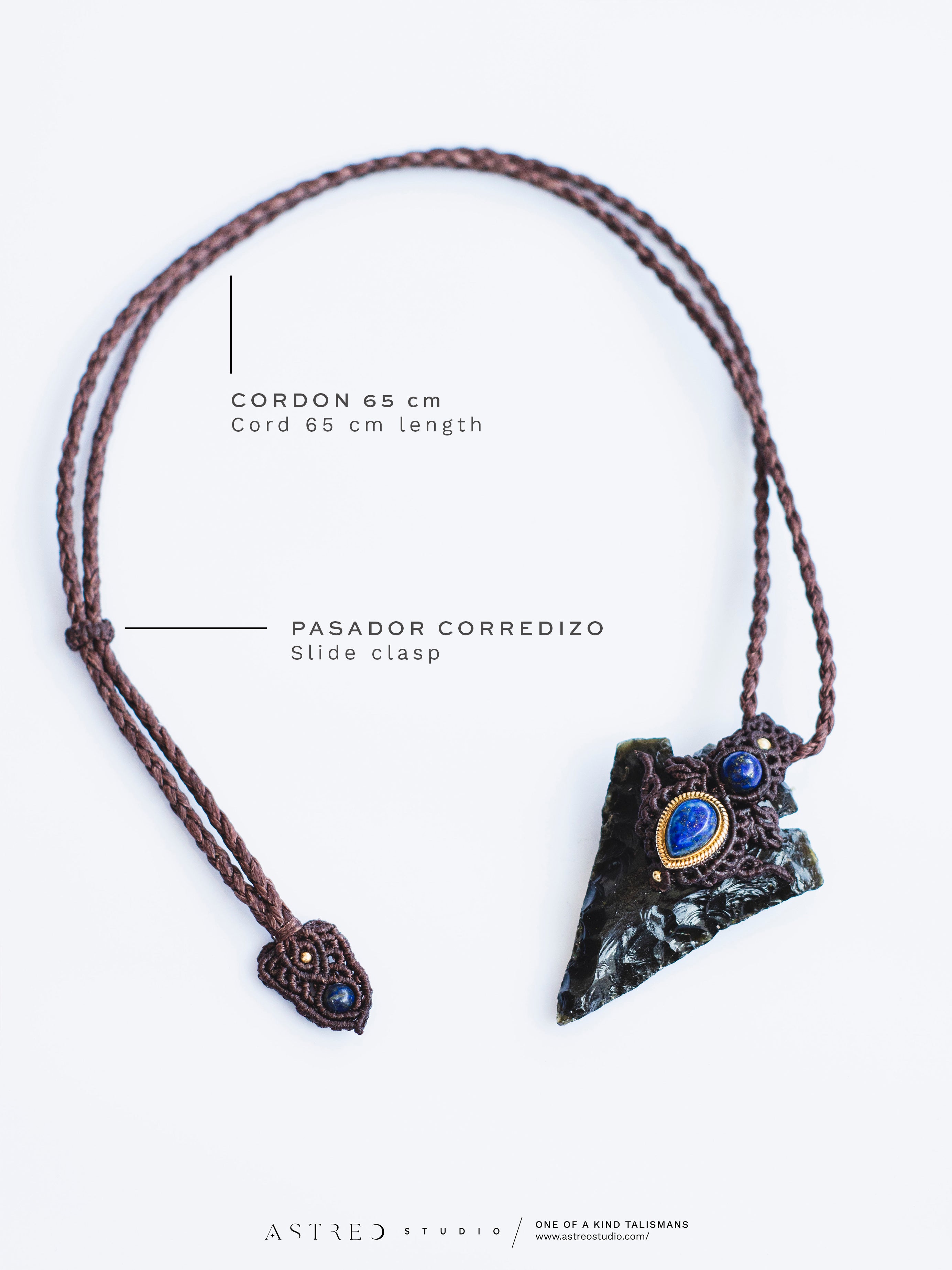 Collar Macrame Lanza de Obsidiana y Lapislazuli