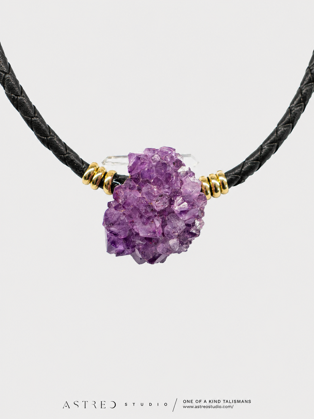 Amethyst Flower Leather Necklace 