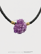 Amethyst Flower Leather Necklace 