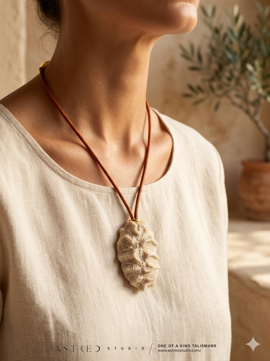 Leren Ketting met Gefossiliseerde Koraal
