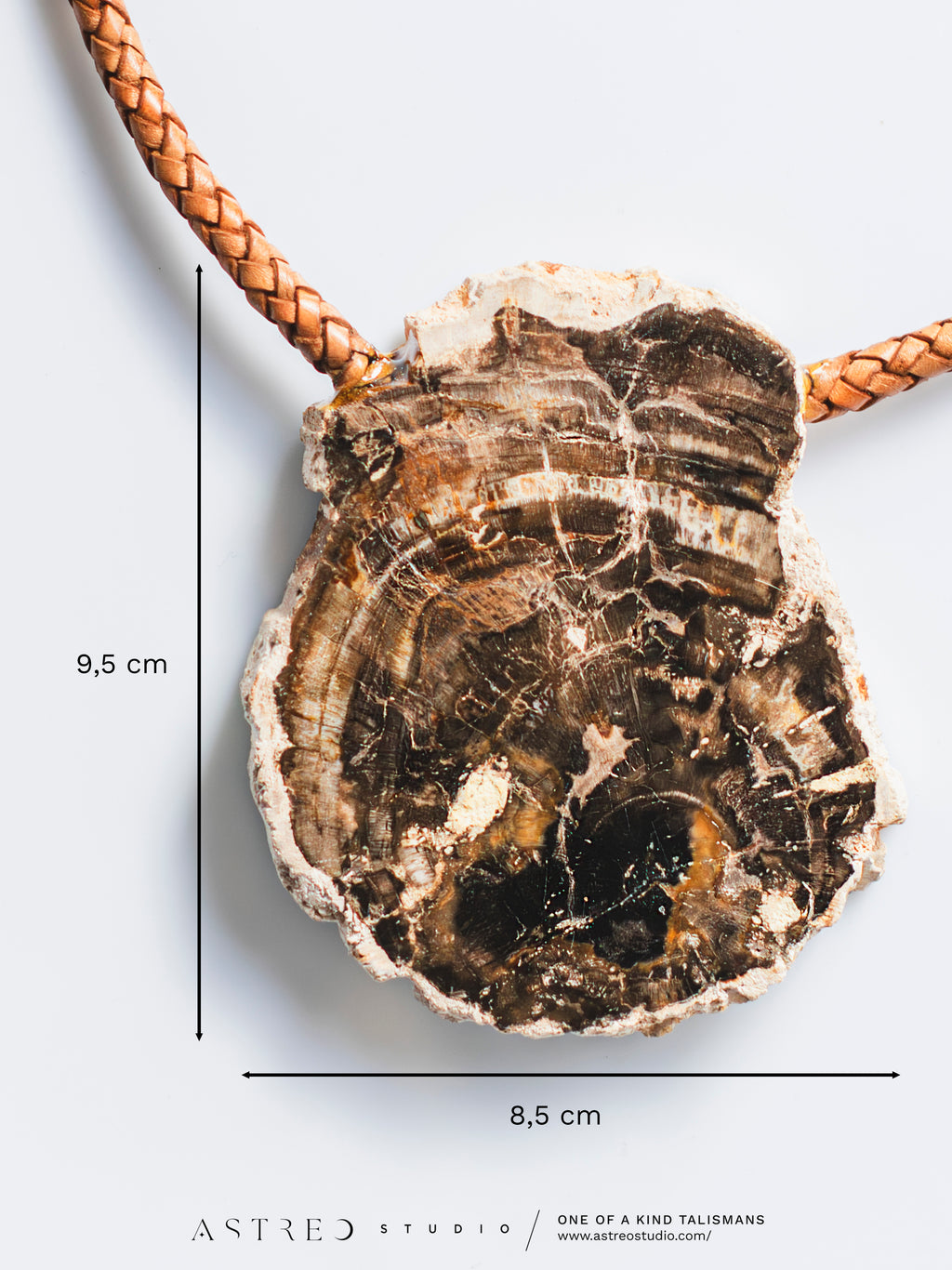Leren ketting met fossiel hout, Xylofoonslag - Medaillon XL