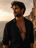 Collar Macrame Lanza de Obsidiana y Piedra Sol