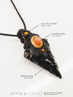 Collar Macrame Lanza de Obsidiana y Piedra Sol