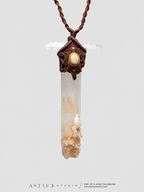 Collar Macrame Espada Cuarzo Lemuriano Golden Healer y Opalo Etiope