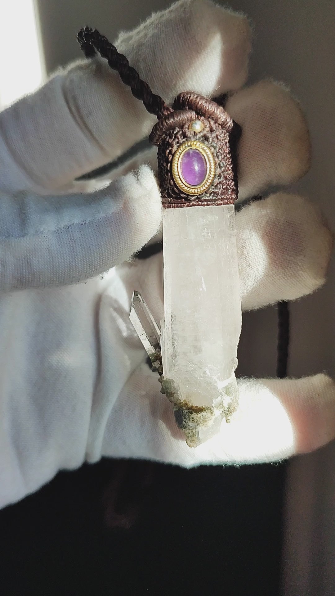 Macramé ketting van chlorietkwarts en amethist