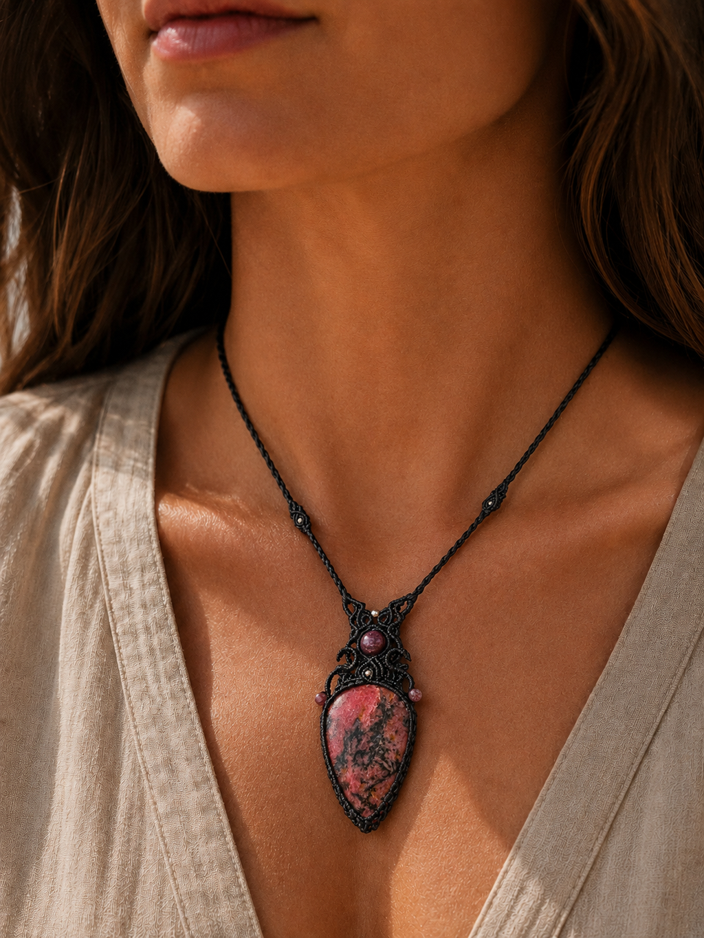 Collar Macrame Rodonita