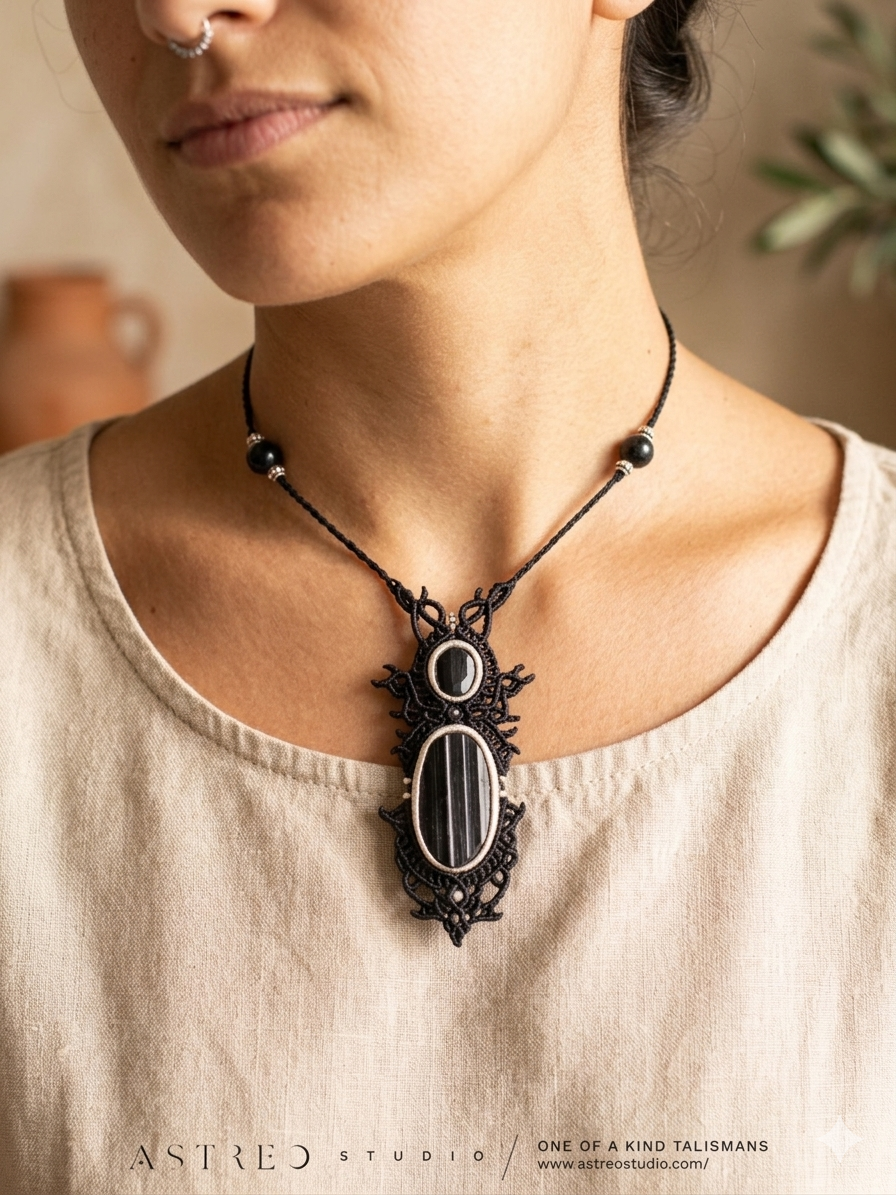Collar Macrame Turmalina Negra