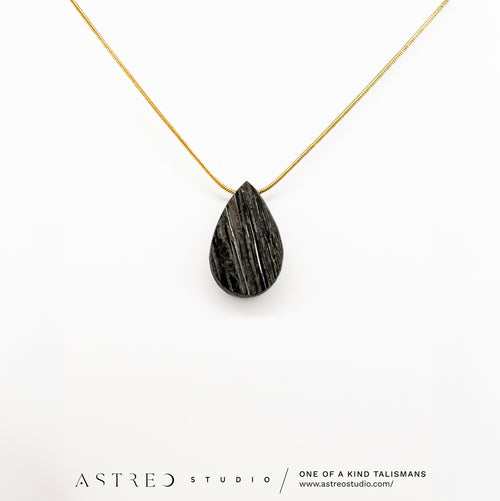 collar acero con turmalina negra