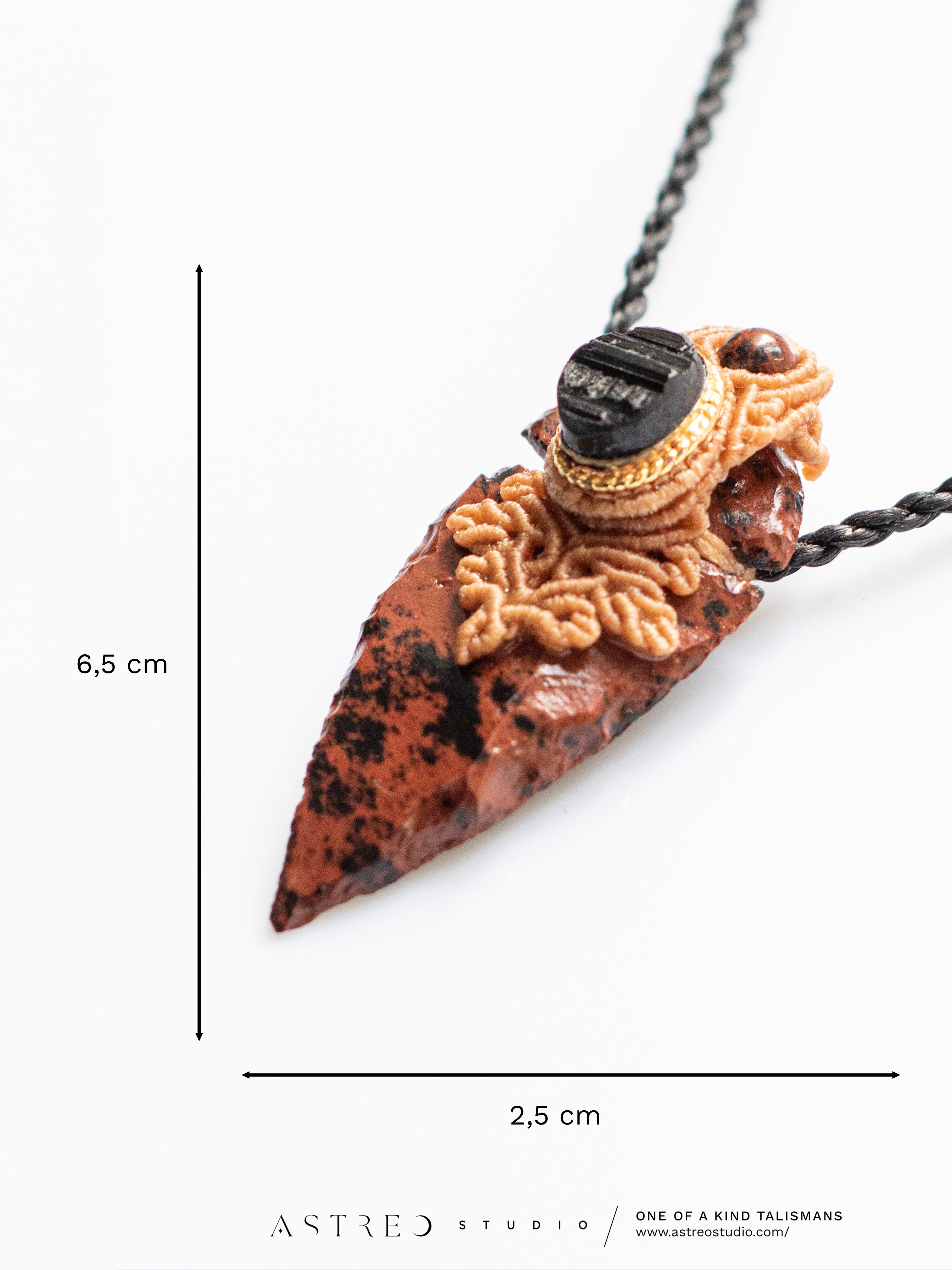 Collar Macrame Obsidiana Caoba y Turmalina Negra